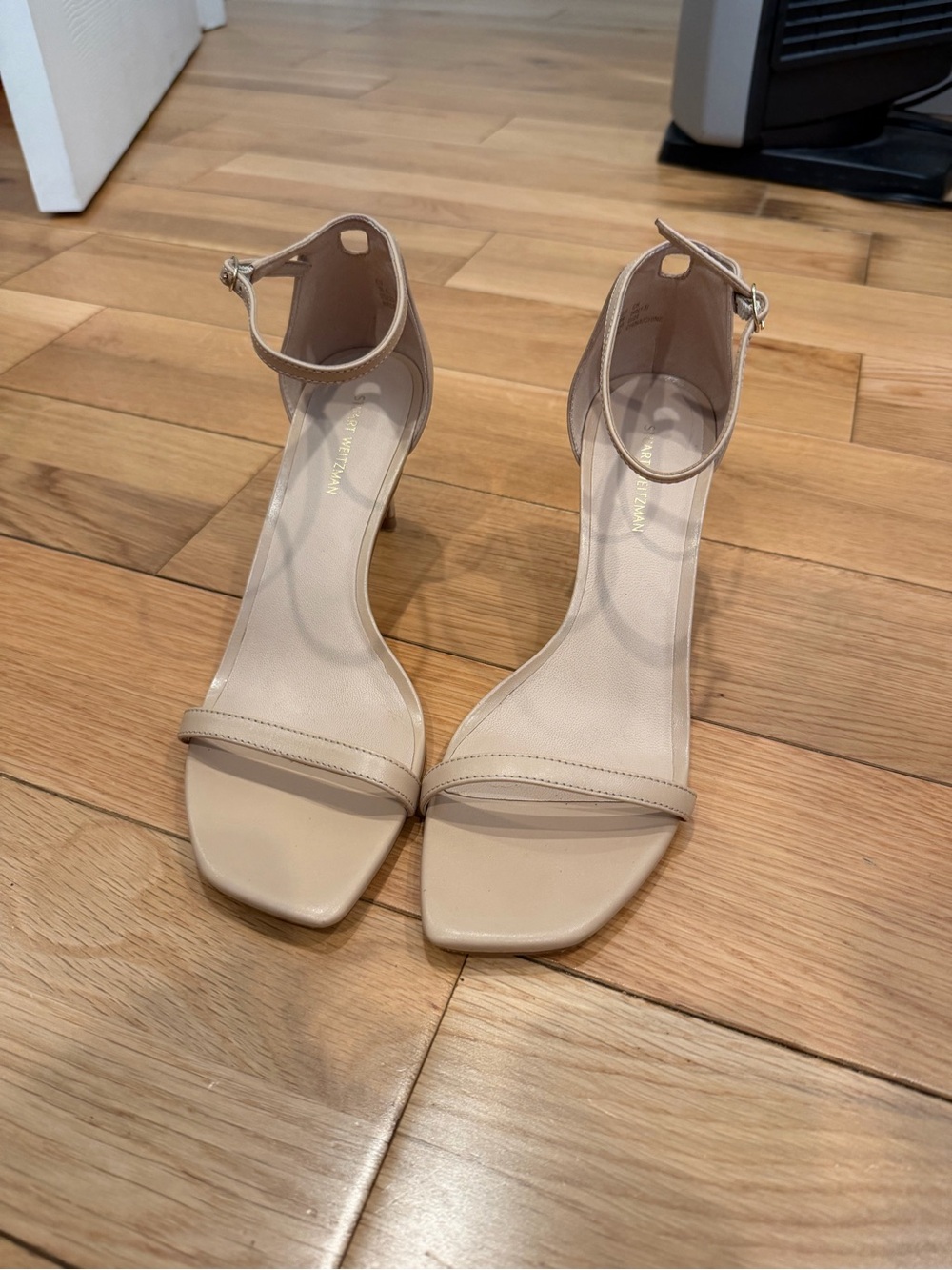 Stuart Weitzman Women’s Ankle Strap Nude Heeled Sandals